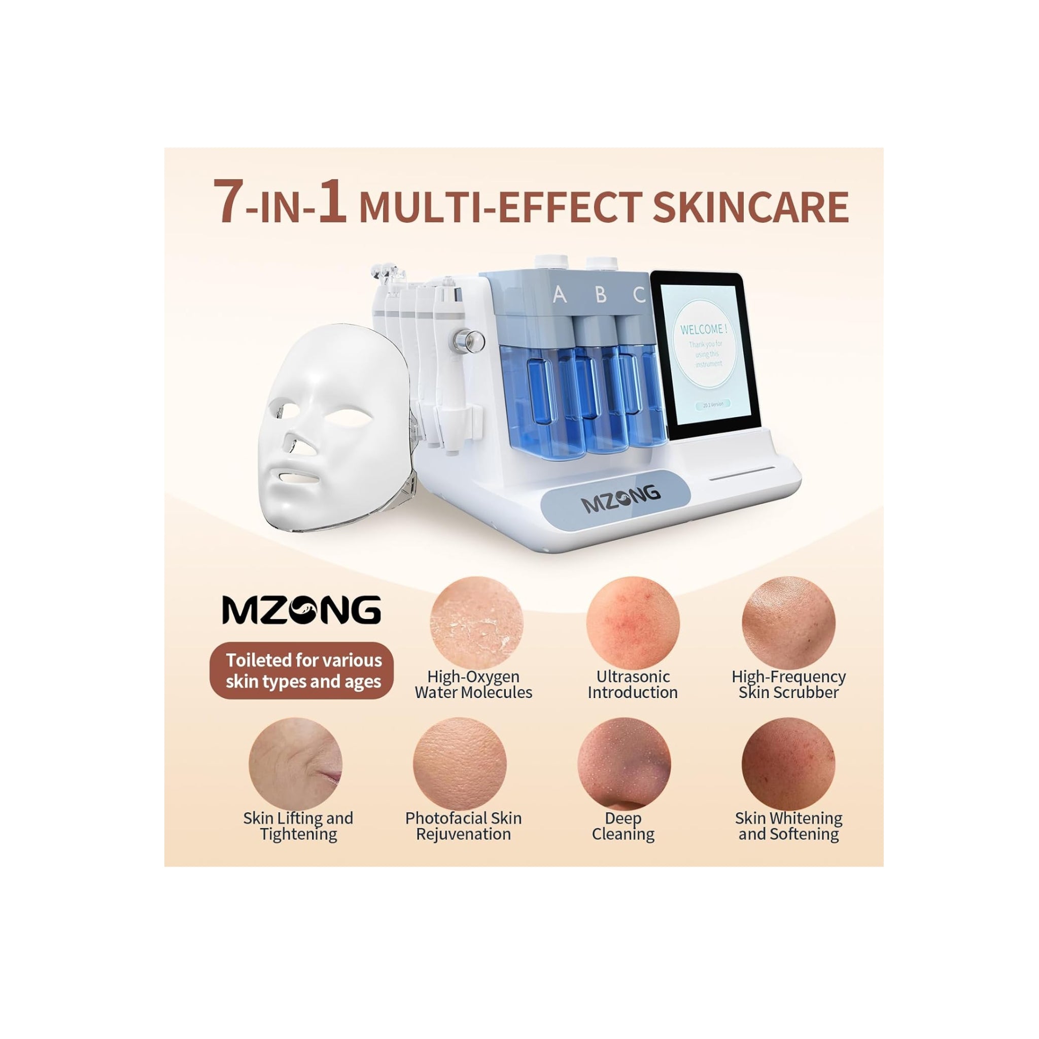 MZONG Professional 7-in-1 Hydra-Dermabrasion & LED Beauty System