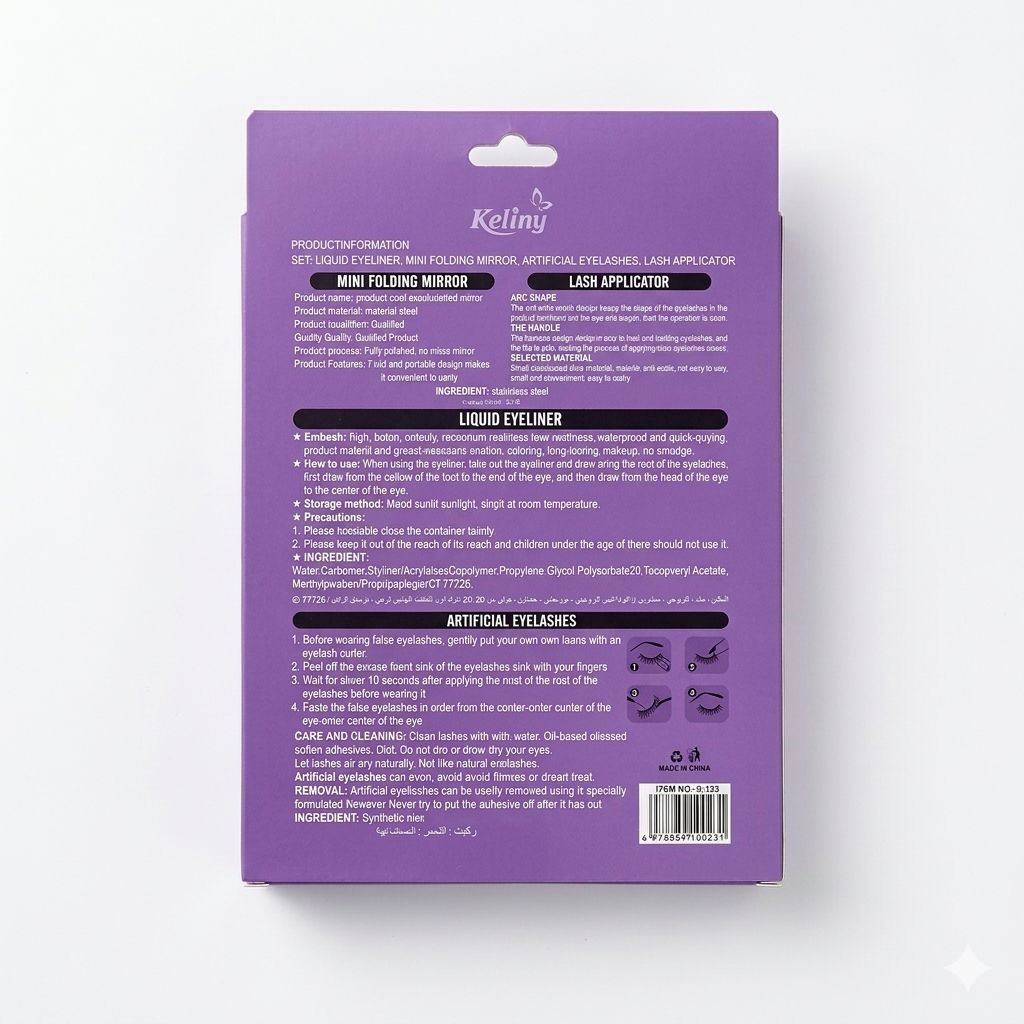 Keliny 5-Pair 3D Artificial Eyelash Kit – Professional Lash & Liner Set